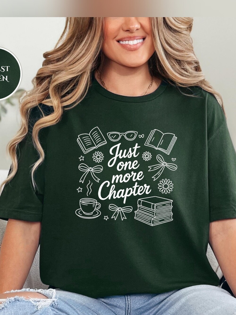 Booktok Just One More Chapter Graphic Tee - Dark Green Women's Short Sleeve
